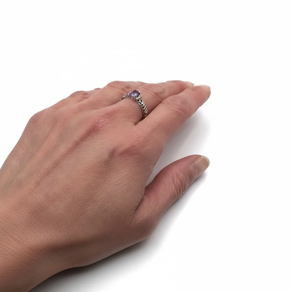 Adjustable Dainty Amethyst Ring Boho Crystal Jewelry Size 5.5 Stackable‎ Ring